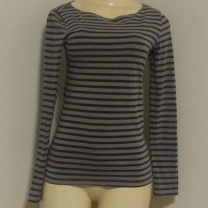 Cotton On Medium Long Sleeves Olive Green Black Stripes Pullover Top
